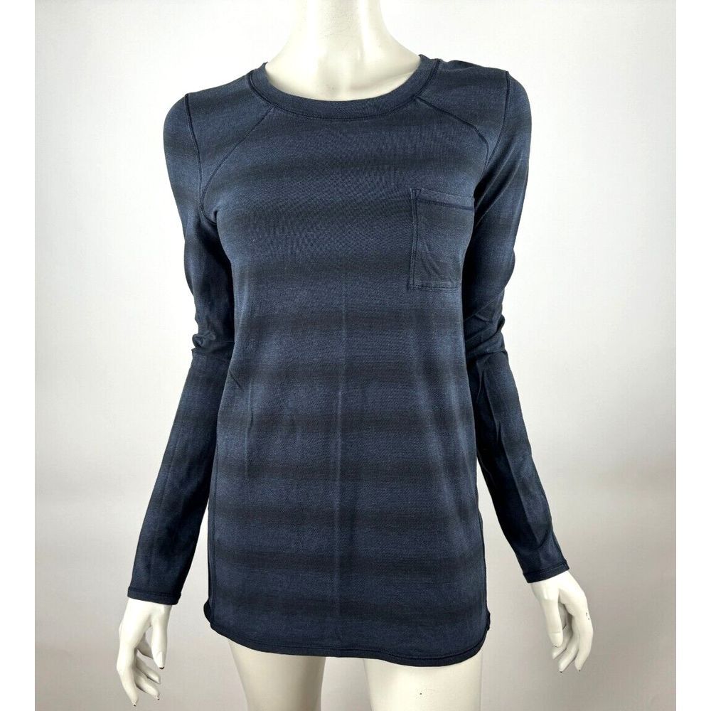 Lululemon Find Your Zen Long Sleeve Women 6 Pocket Striped Stretch Shirt‎ Blue